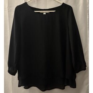 LC lauren Conrad Black Laced Back Layered blouse top womens size‎ Large